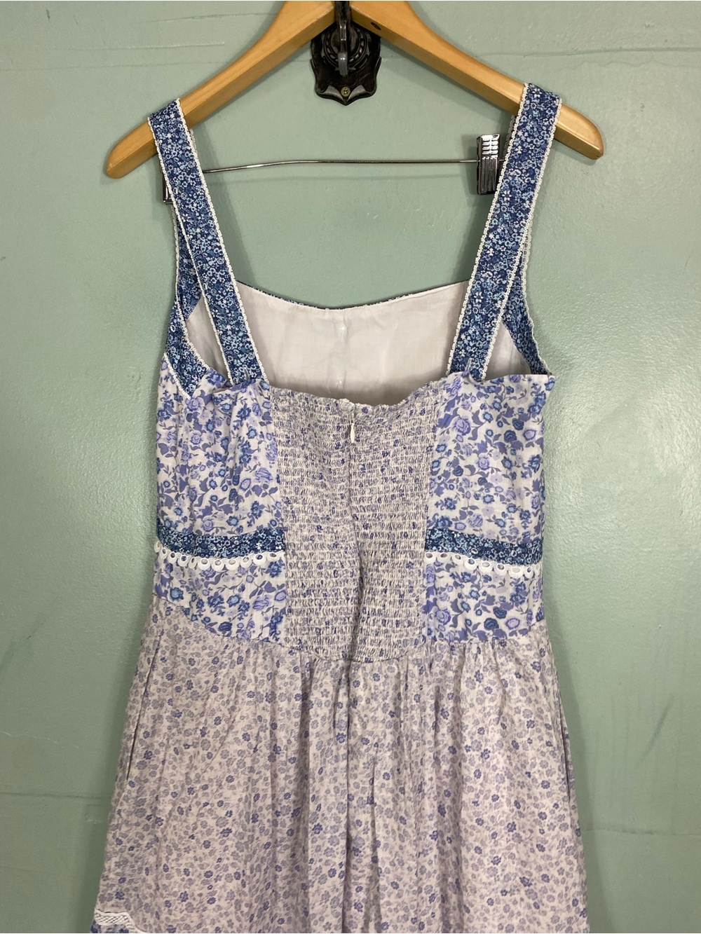 Anthropologie Printed Pintuck Sleeveless Dress Tiered Sundress Blue Sz L Floral - Picture 5 of 6